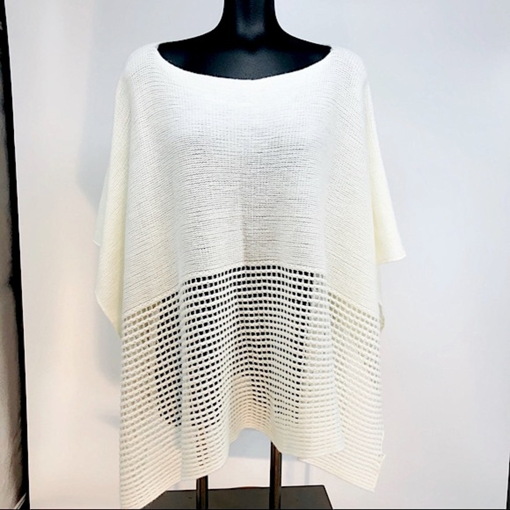 Francesca’s Cream Open Knit Sweater Poncho Oversized Boho Layer – O/S One Size